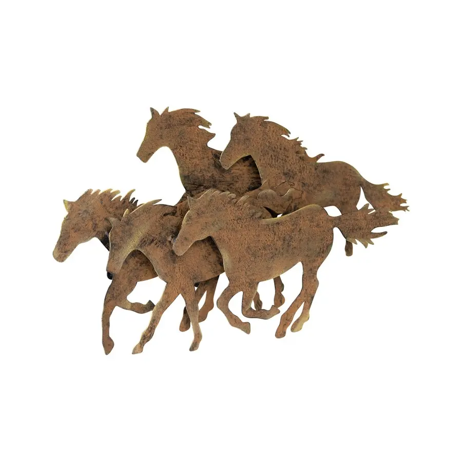 Willow & Silk Laser-Cut 56cm Rustic Metal 3D Horses Wall Art