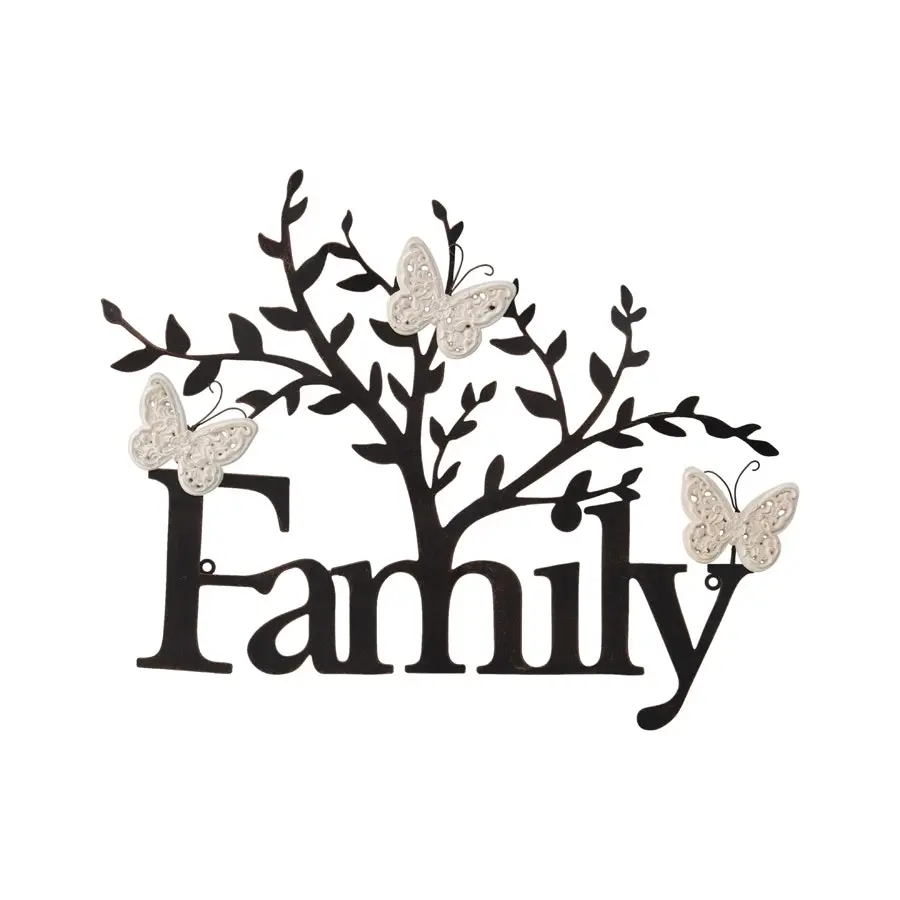 Willow & Silk Metal 51cm 'Family Tree of Life & Butterflies' Sign Wall Art