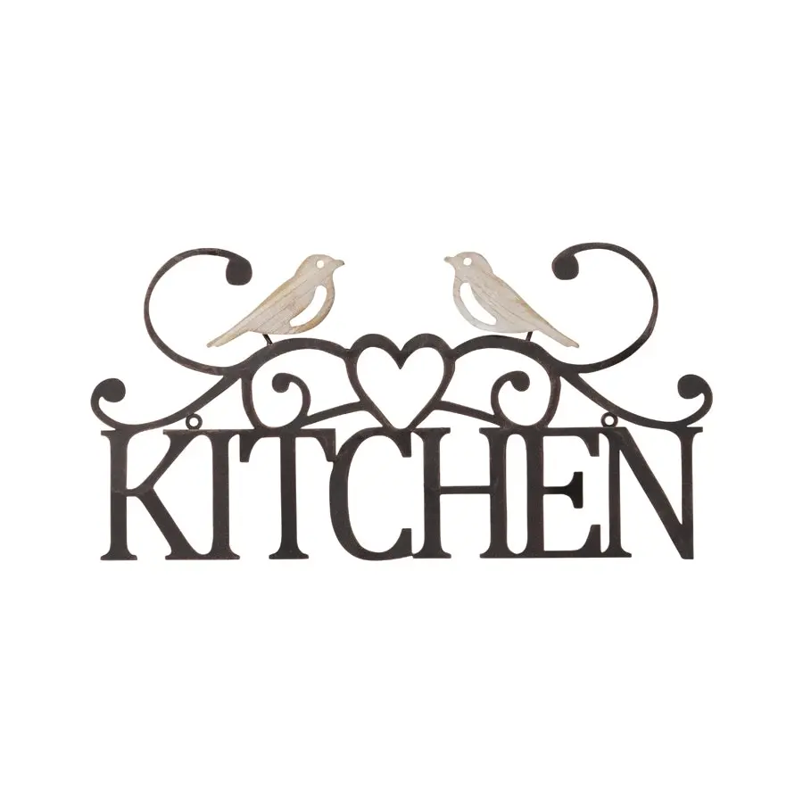 Willow & Silk Metal 47cm 'Kitchen' Heart/Lovebirds Plaque Sign Wall Art