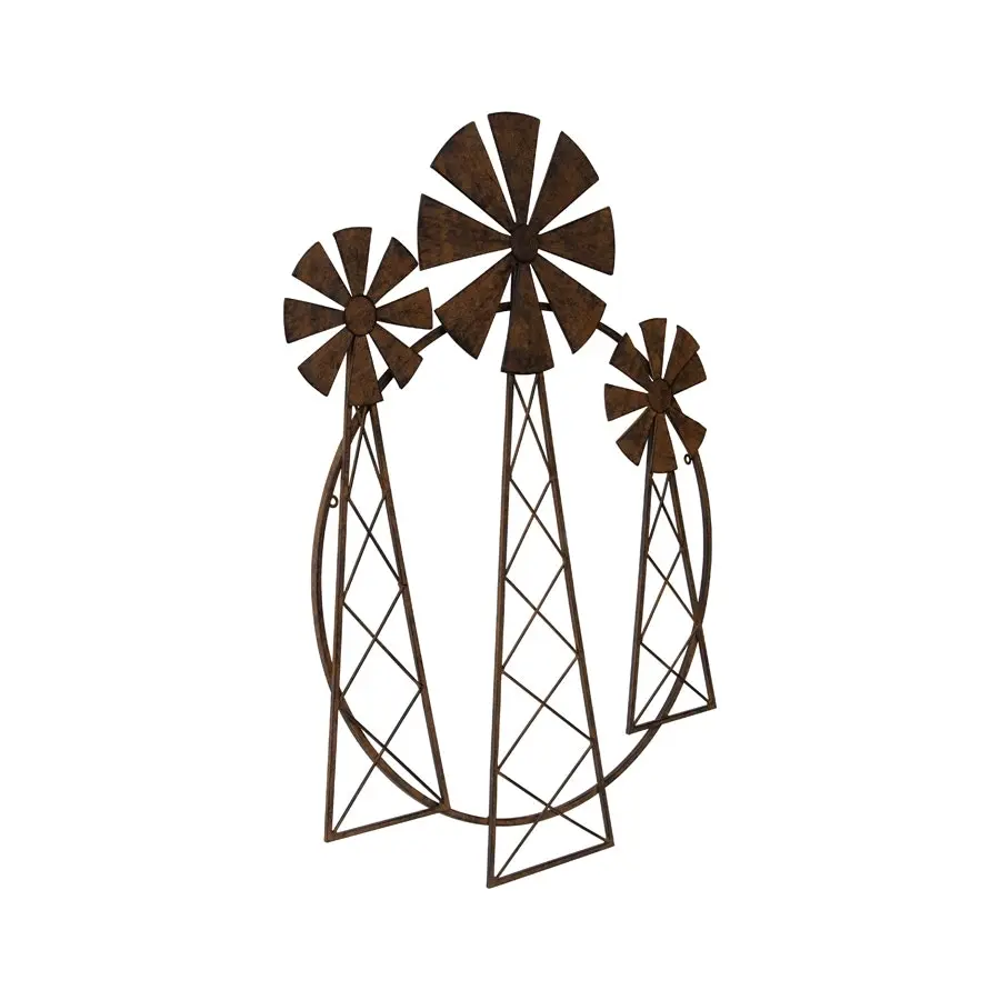 Willow & Silk Metal 81cm Rusty Country 3 Windmills Circle Wall Art