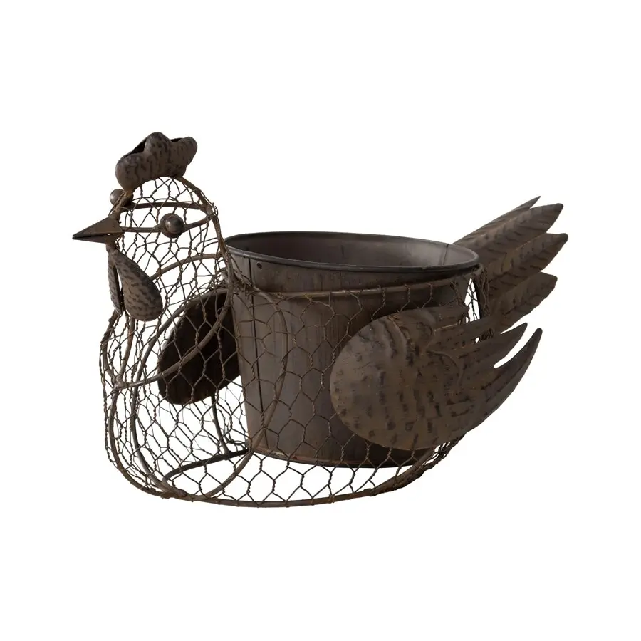 Willow & Silk Metal 35cm Rustic Garden Wire Chicken Planter/Pot Holder