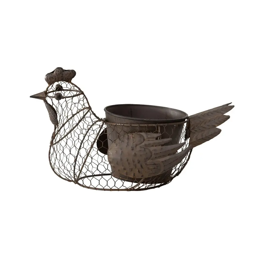 Willow & Silk Metal 35cm Rustic Garden Wire Chicken Planter/Pot Holder