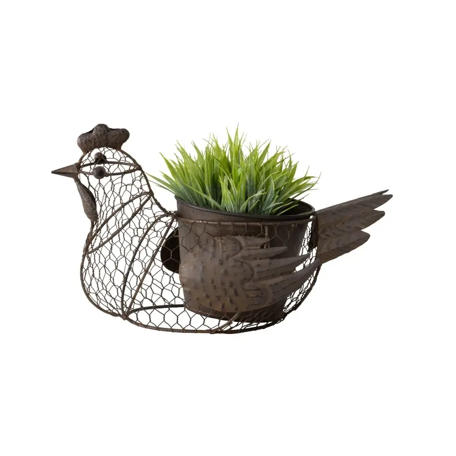 Willow & Silk Metal 35cm Rustic Garden Wire Chicken Planter/Pot Holder