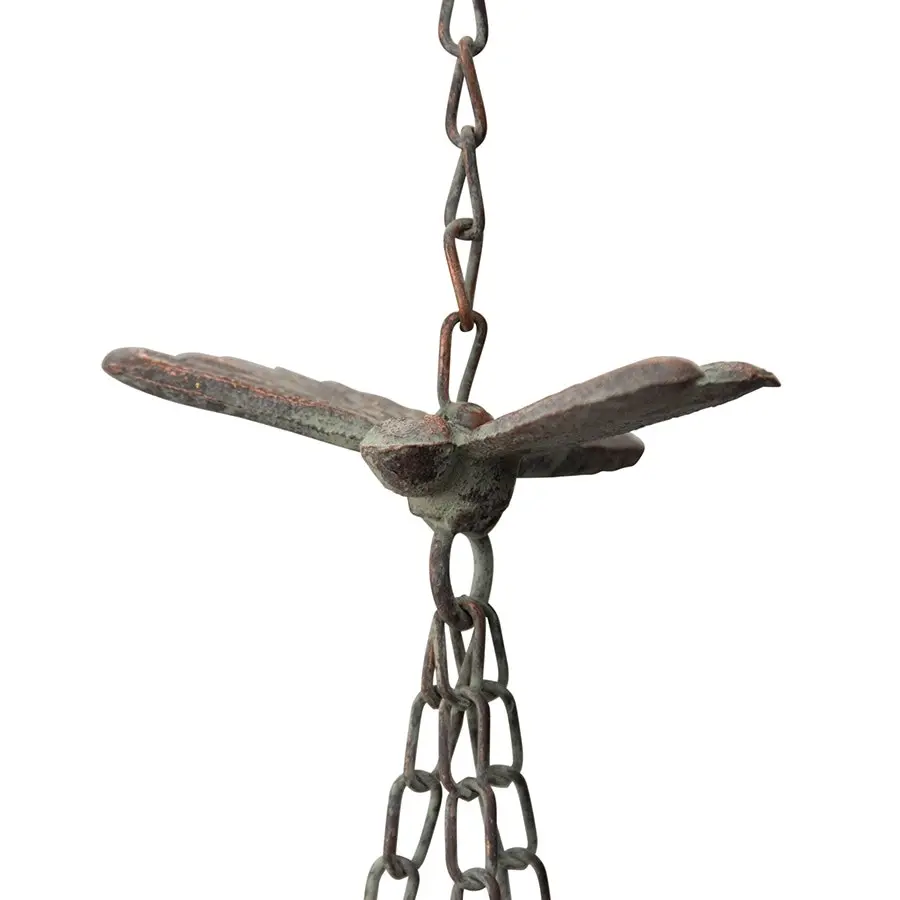 Willow & Silk Metal 84cm Hanging Dragonfly Lilypad Bird Feeder & Bell