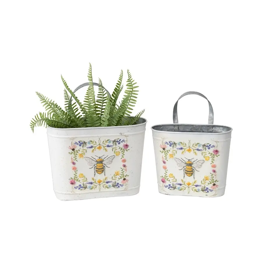 Willow & Silk Nested Set of 2 Oval Pot/Planter 31cm/28cm Honeybee Buckets