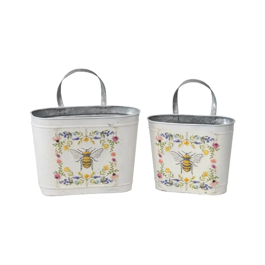 Willow & Silk Nested Set of 2 Oval Pot/Planter 31cm/28cm Honeybee Buckets