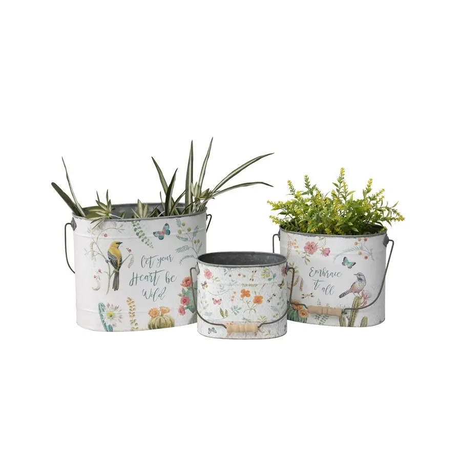 Willow & Silk Oval 41/33/25cm Birds/Butterflies Set of 3 Bucket Planters