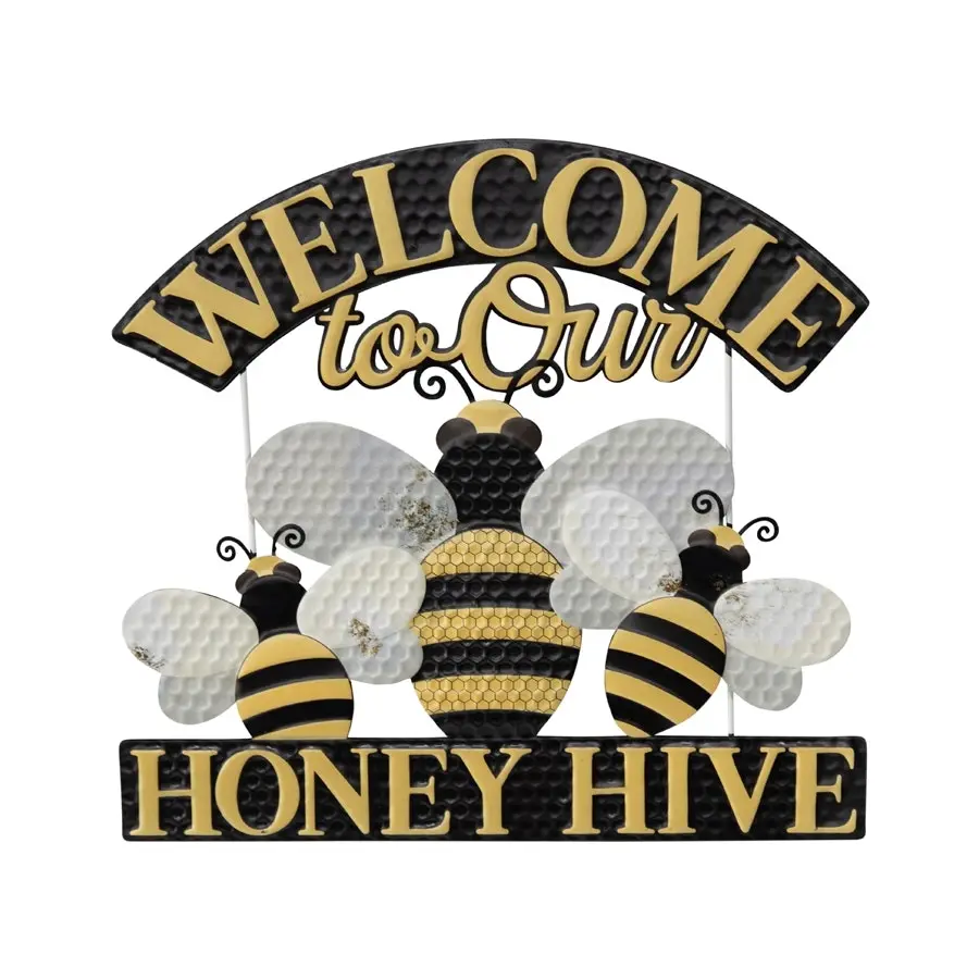 Willow & Silk Metal 43cm 'Welcome To Our Honey Hive' Plaque Sign Wall Art