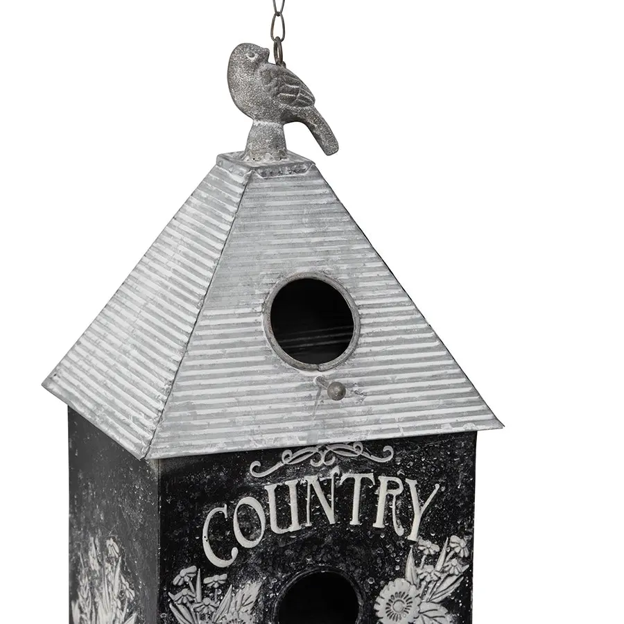 Willow & Silk Hanging 66.5cm Black/White Country Garden Birdhouse