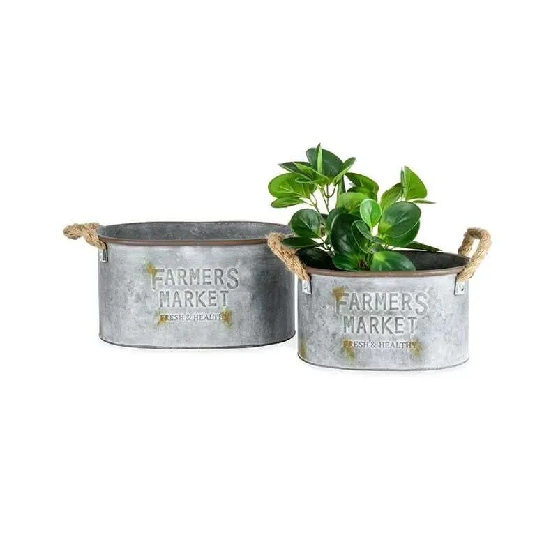 Willow & Silk Nested 31cm/25cm Set of 2 'Farmers Market' Oval Tub Planters