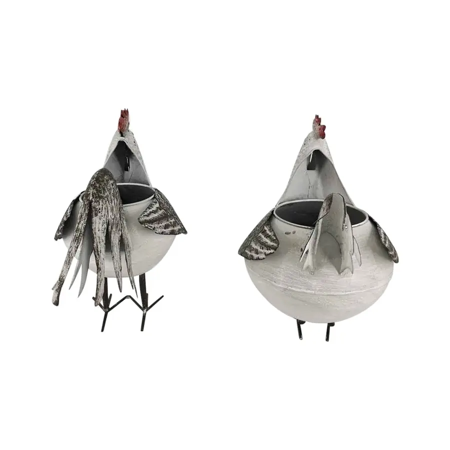 Willow & Silk Mr & Mrs Chook Metal Planters