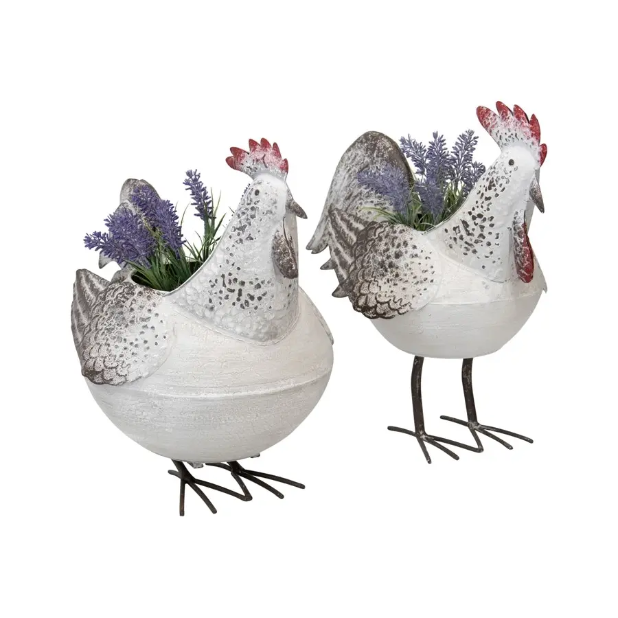 Willow & Silk Mr & Mrs Chook Metal Planters