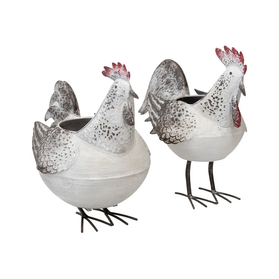 Willow & Silk Mr & Mrs Chook Metal Planters