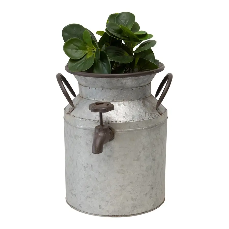 Willow & Silk Zinc 30cm Vintage Churn w/Tap & Handles Garden Pot/Planter