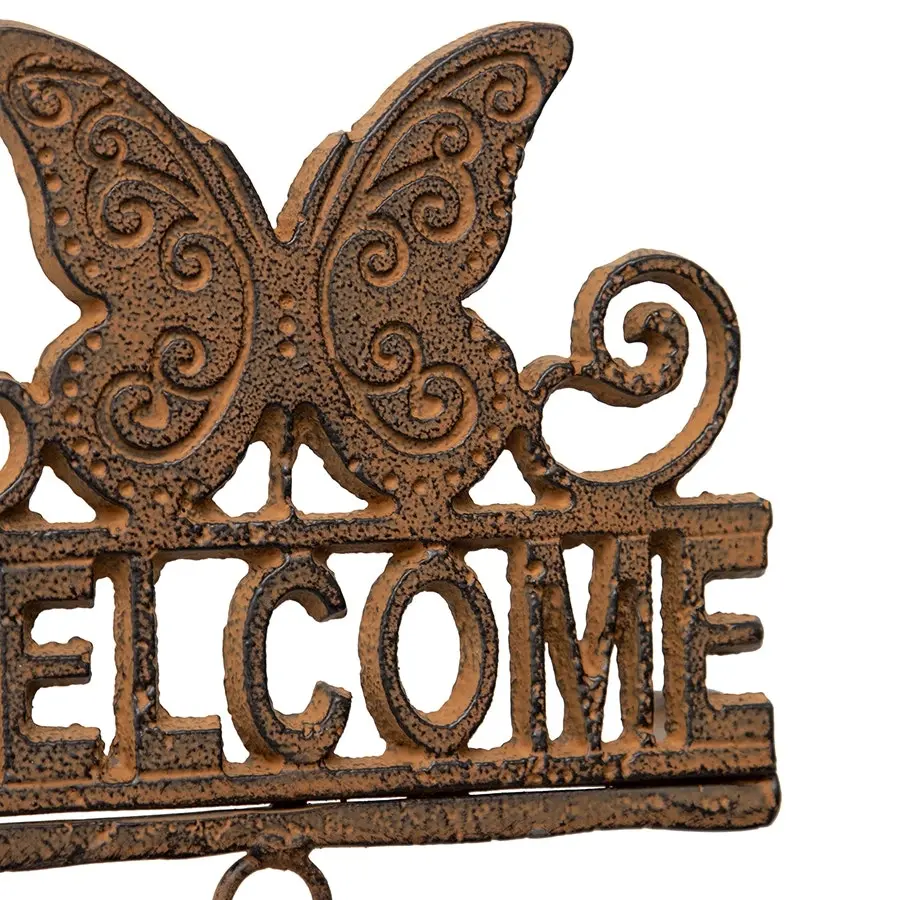 Willow & Silk Hanging 73cm Brown Butterfly 'Welcome' Sign Door Bell w/ Rope