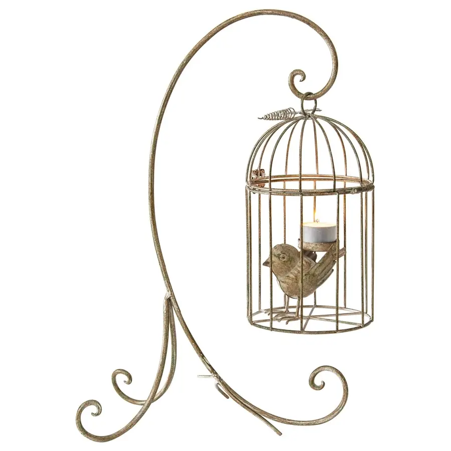 Willow & Silk 42cm Bird in Cage Luxury Candle Holder w/Stand