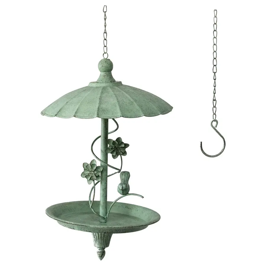 Willow & Silk Metal 73cm Hanging Umbrella & Flower Garden Bird Feeder