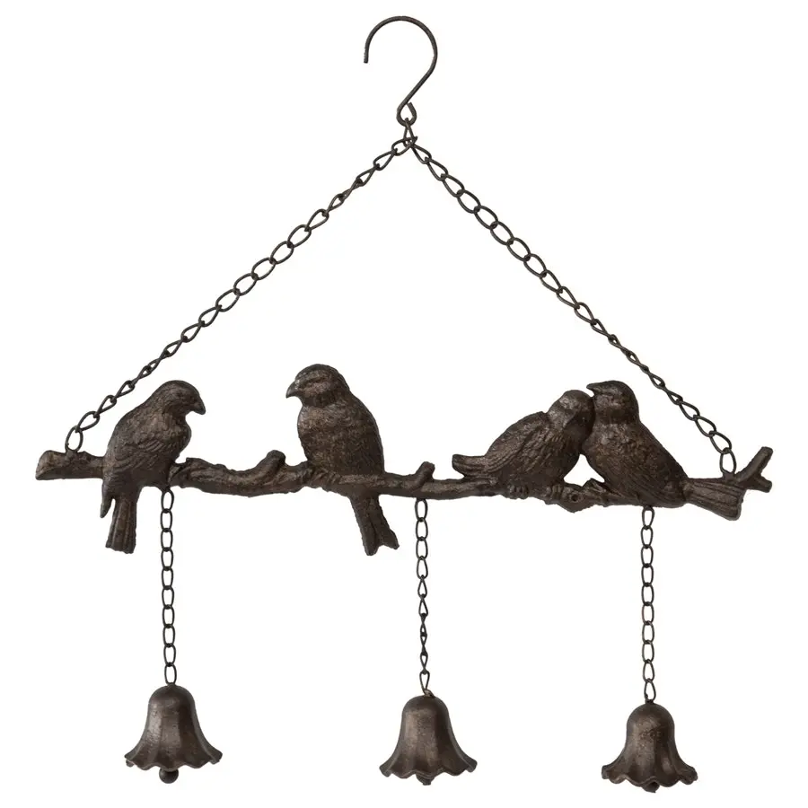 Willow & Silk Hanging 48cm Metal Lovebirds on Branch Home/Garden Bell Chime