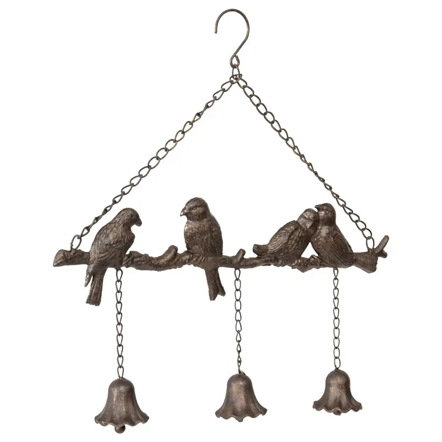 Willow & Silk Hanging 48cm Metal Lovebirds on Branch Home/Garden Bell Chime