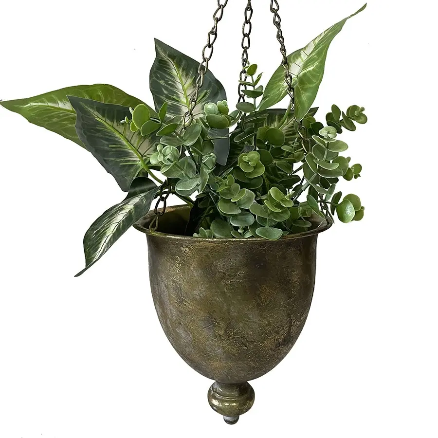 Willow & Silk Metal 24cm Hanging Golden Lustre Bowl/Pot Planter Hanger