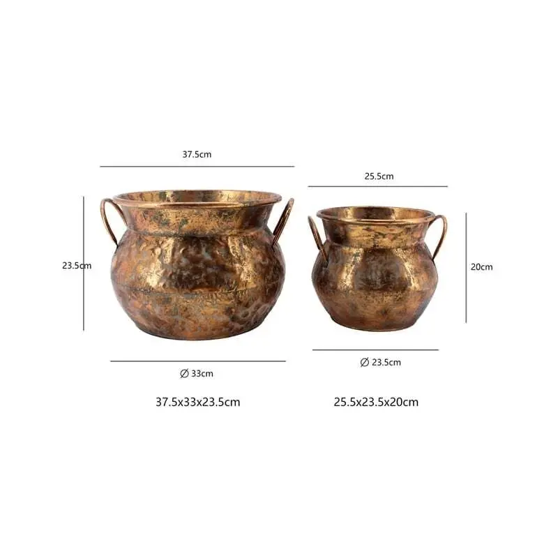 Willow & Silk Nested Metal 37cm/25cm Set of 2 Golden Antique Pot/Planters