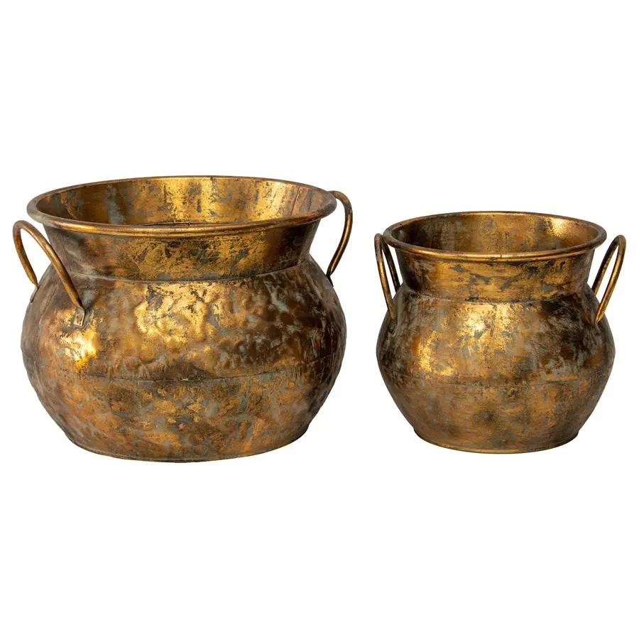 Willow & Silk Nested Metal 37cm/25cm Set of 2 Golden Antique Pot/Planters