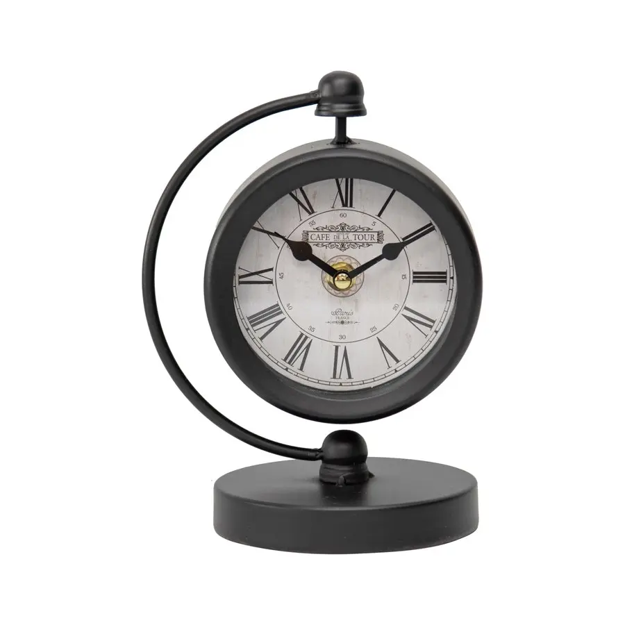 Willow & Silk Metal 20cm Black 'Cafe Tour' Roman Numeral Table Clock