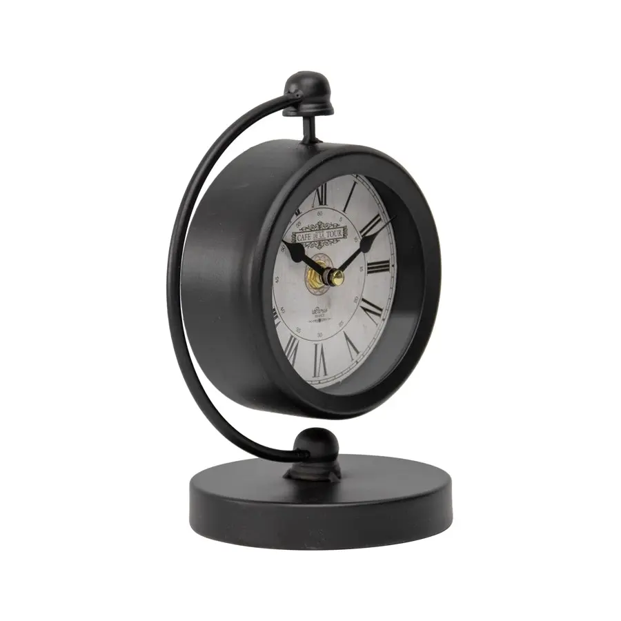 Willow & Silk Metal 20cm Black 'Cafe Tour' Roman Numeral Table Clock