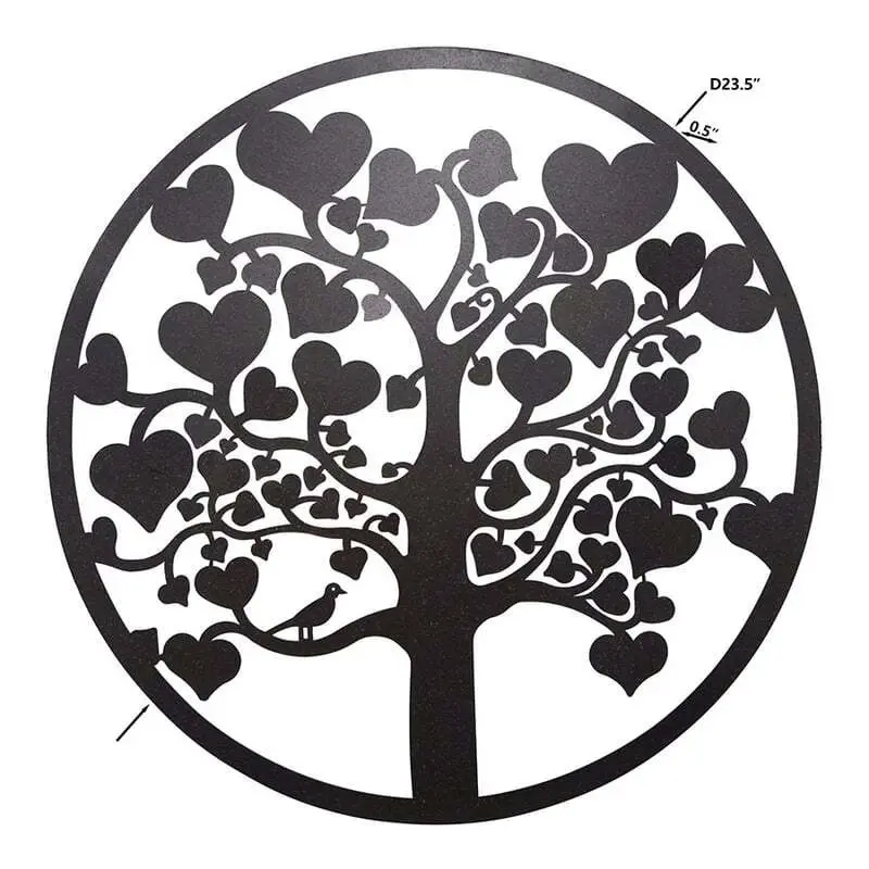 Willow & Silk Laser Cut 60cm Metal Tree of Life w/ Heart Leaves Wall Art