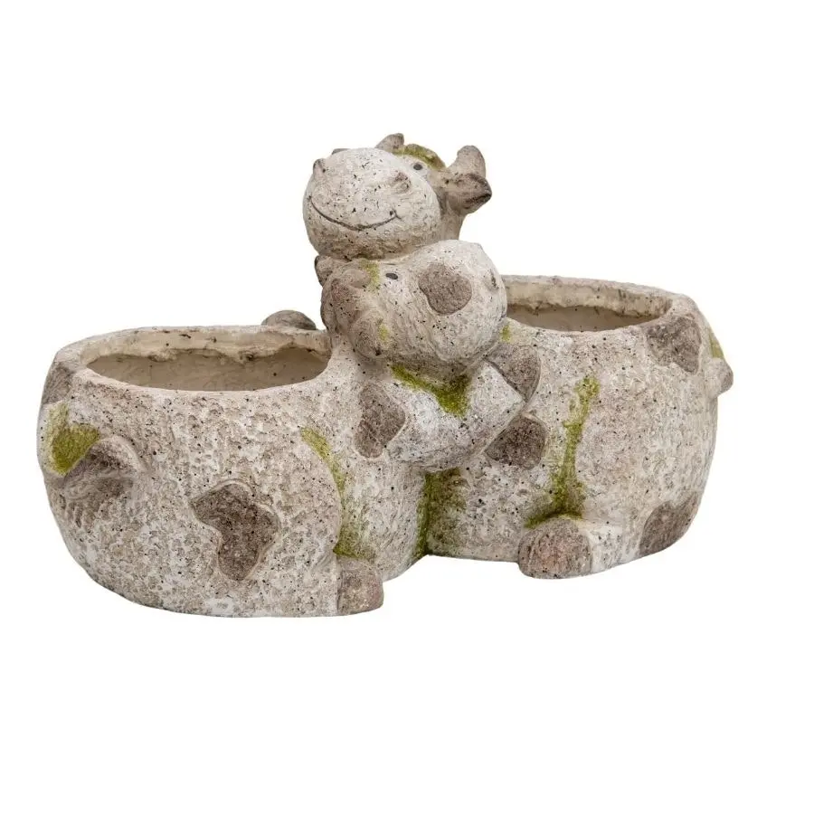 Willow & Silk Magnesium 42cm Cuddling Cows Garden Pot/Planter