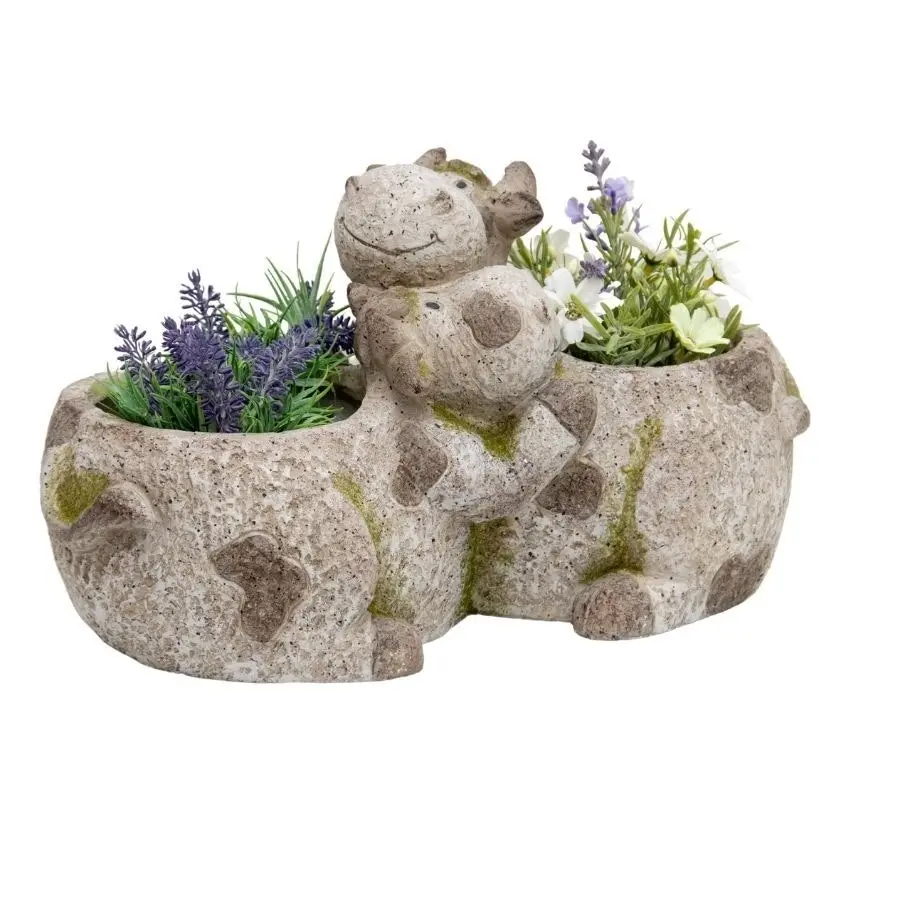 Willow & Silk Magnesium 42cm Cuddling Cows Garden Pot/Planter