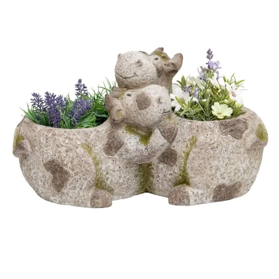 Willow & Silk Magnesium 42cm Cuddling Cows Garden Pot/Planter