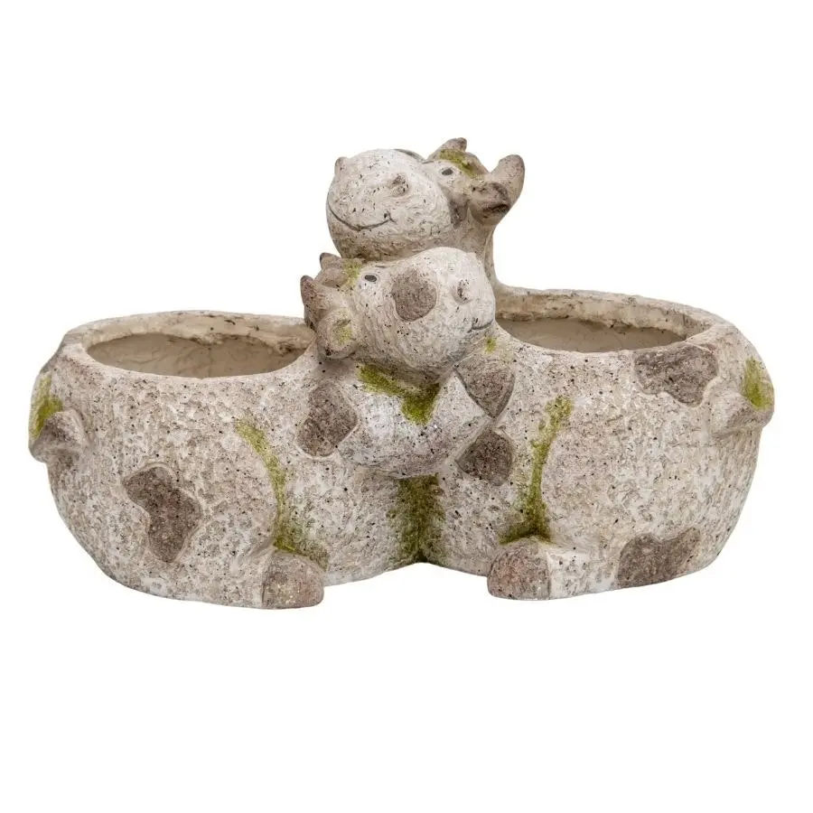 Willow & Silk Magnesium 42cm Cuddling Cows Garden Pot/Planter