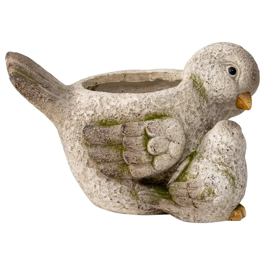 Willow & Silk Magnesium 38cm Mum & Baby Bird Garden Pot/Planter