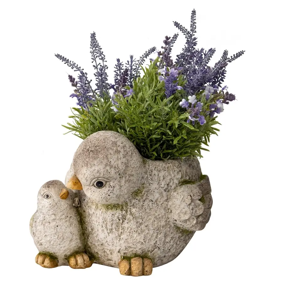 Willow & Silk Magnesium 38cm Mum & Baby Bird Garden Pot/Planter