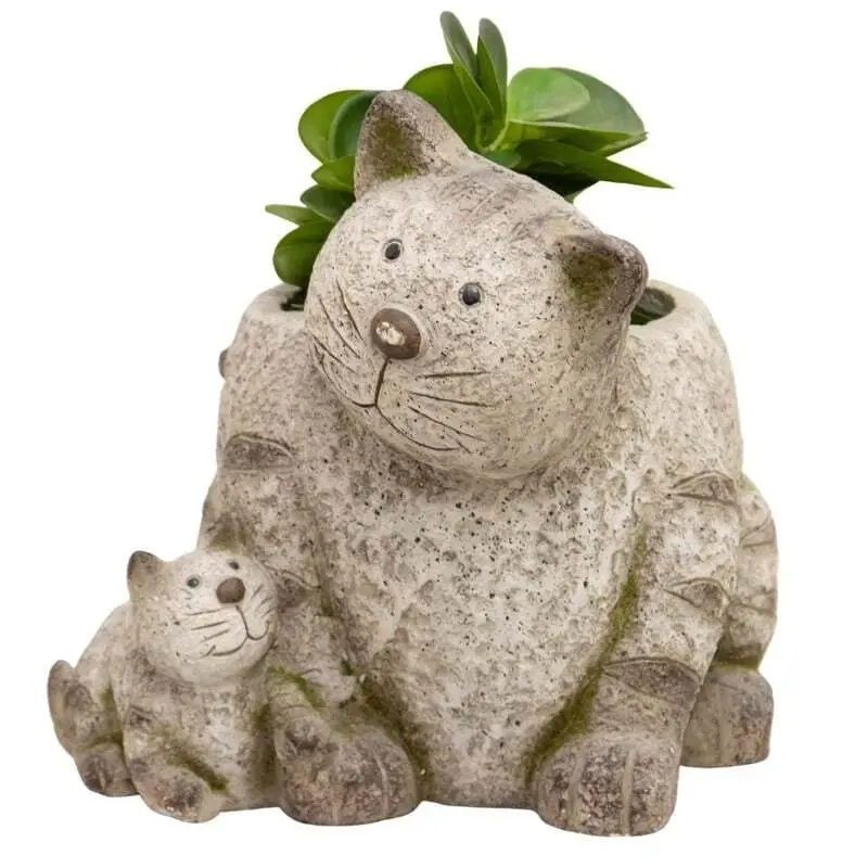 Animal Pot Cat with Kitten Planter