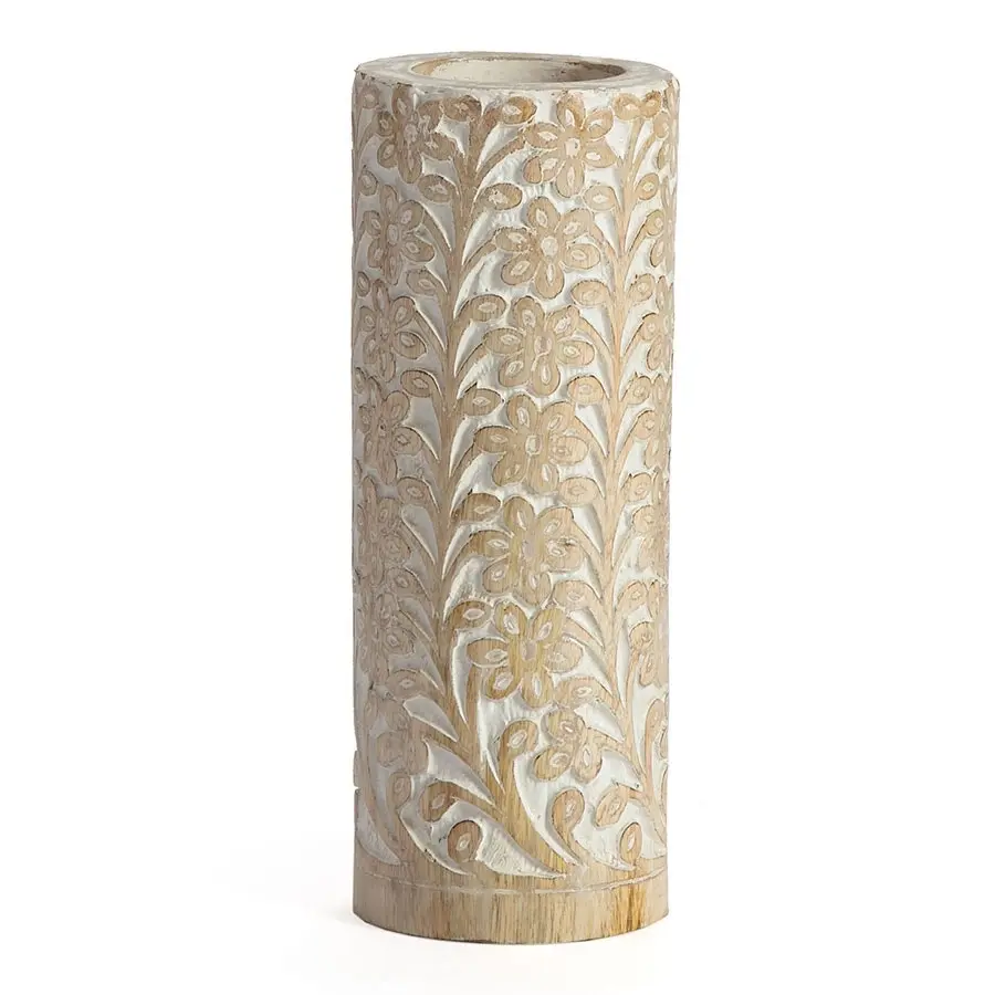 Willow & Silk Hand-carved Wooden 30cm Tapered Pillar Flower Pot/Vase