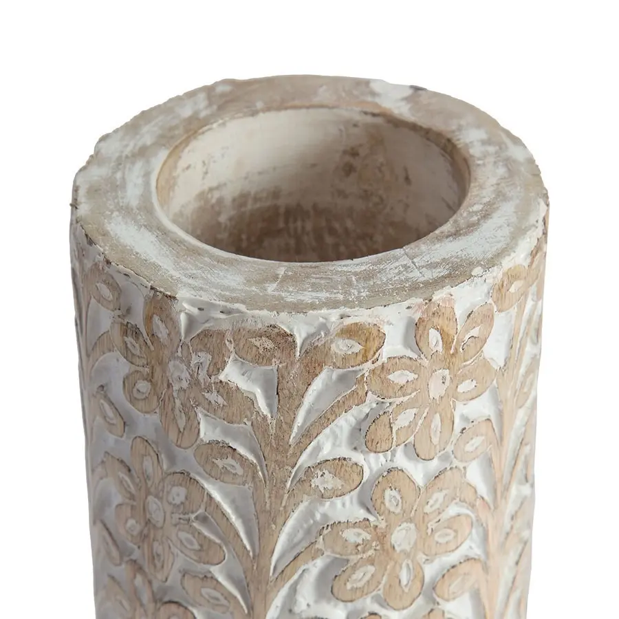 Willow & Silk Hand-carved Wooden 30cm Tapered Pillar Flower Pot/Vase