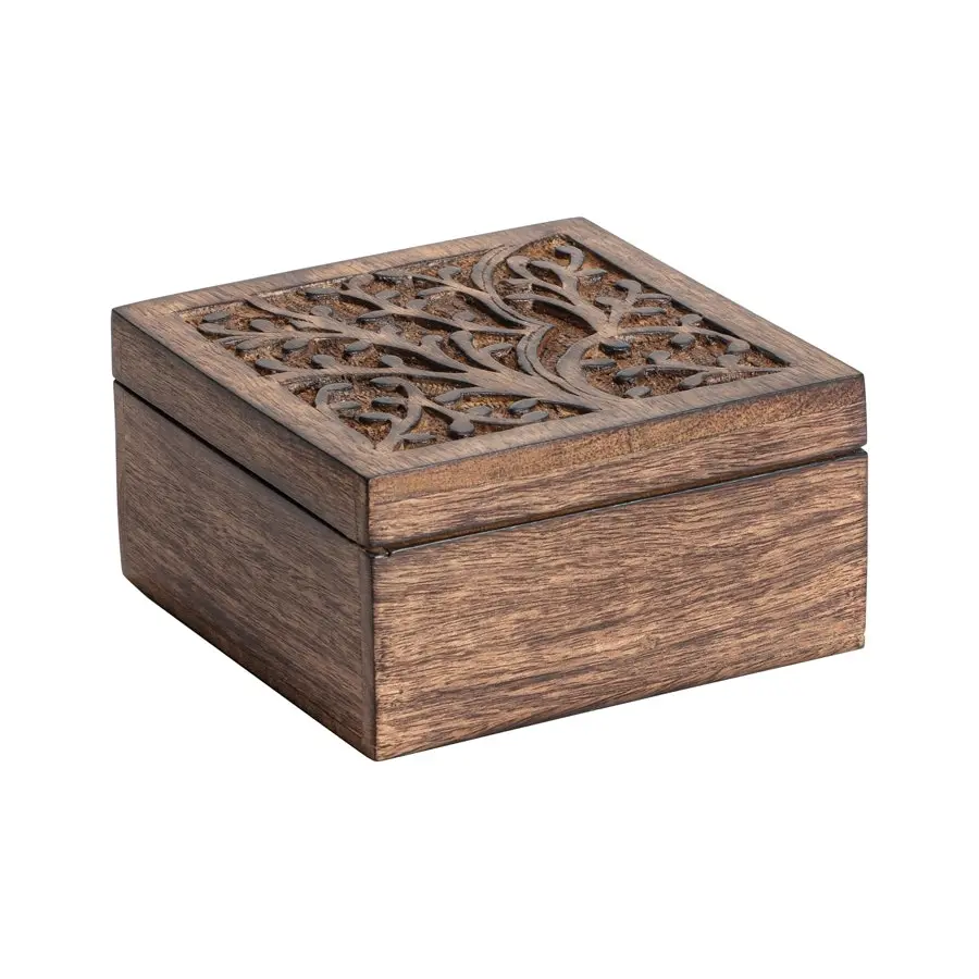 Willow & Silk Wooden 15cm Square Tree-of-Life Trinket/Ornament Box