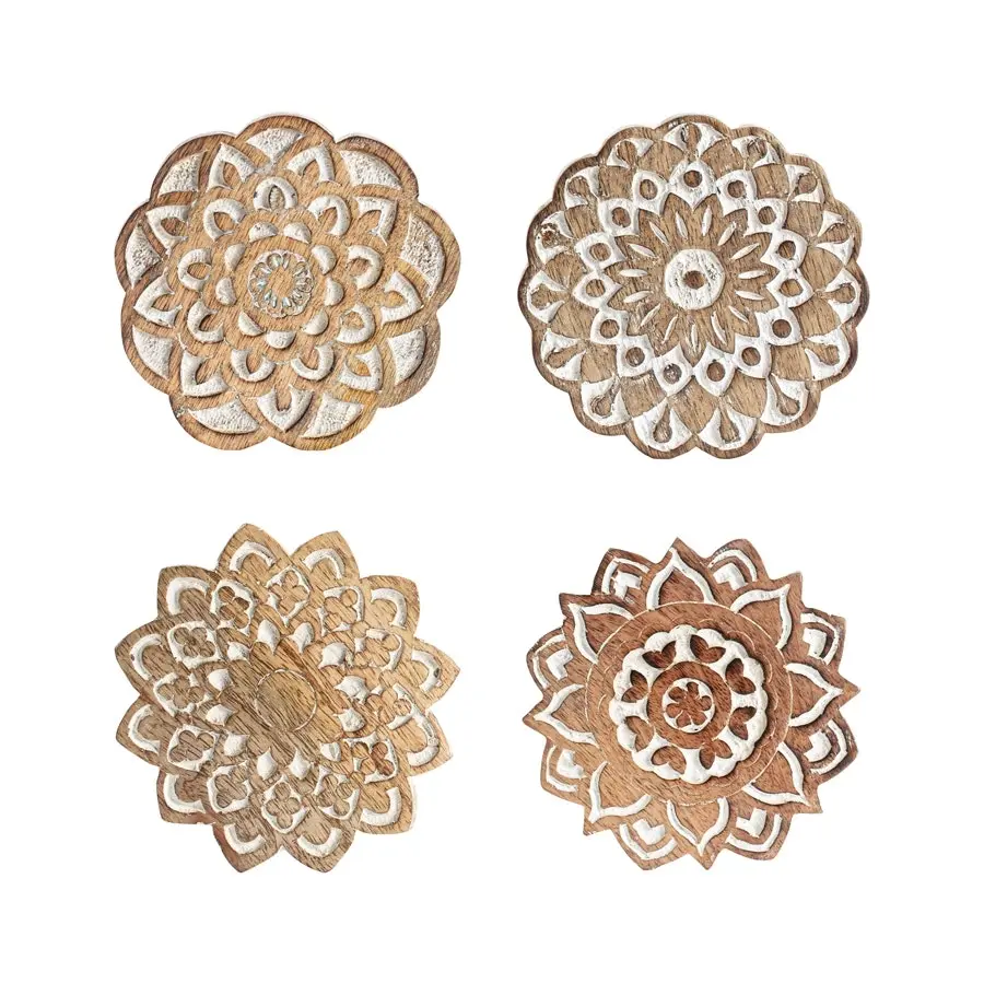 Willow & Silk Handmade 12cm Mandala 4-Piece Tea/Coffee Coaster Set