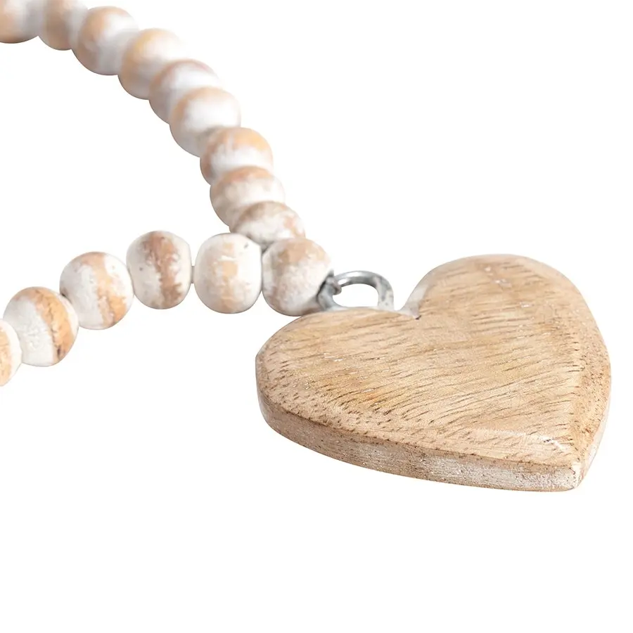 Willow & Silk Handmade 60cm White Wooden Beads Necklace w/ Heart Ornament