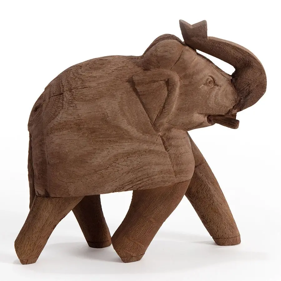 Willow & Silk Boho Tribal Wooden 18cm Brown Elephant/Animal Ornament