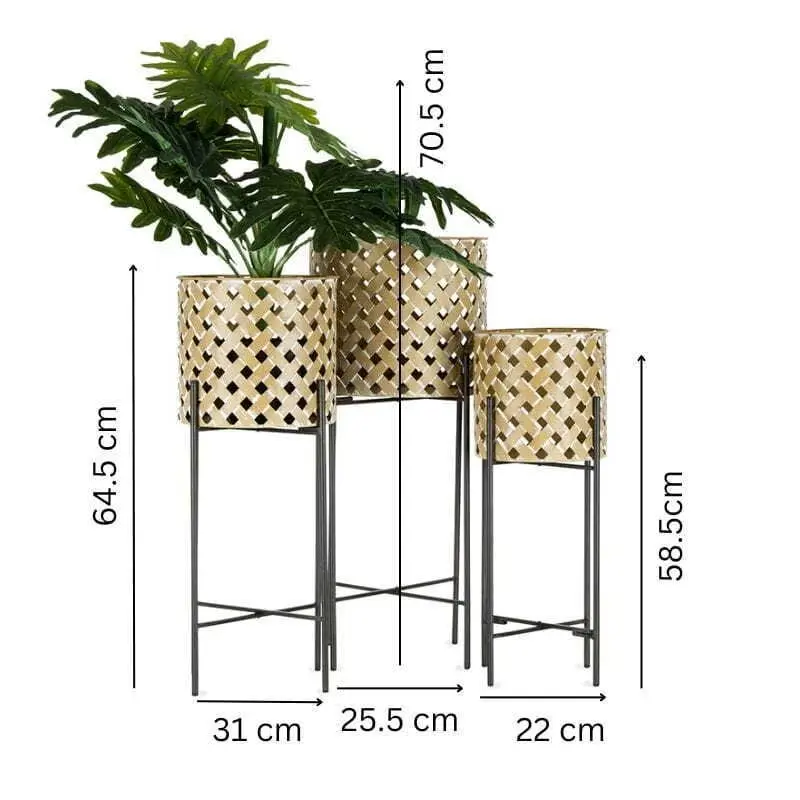 Willow & Silk Metal-Weave 70/64/58cm Set/ 3 'Cane' Stilted Planter w/Stands