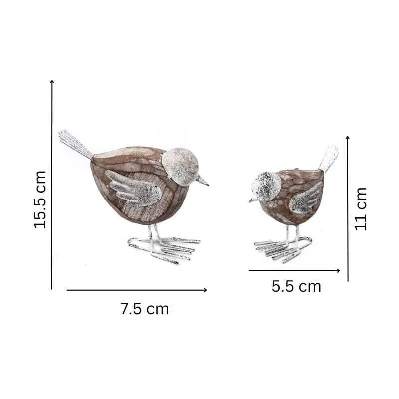 Willow & Silk Set of 2 Mother & Baby Bird 15.5cm/11cm Figurine