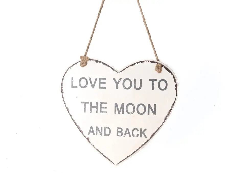 Willow & Silk Heart-Shape 22cm White 'Love You To The Moon' Sign Wall Art