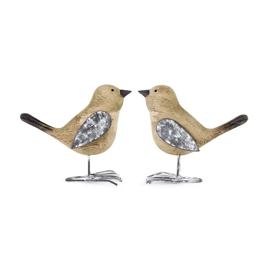 Willow & Silk Metal 10cm Set of 2 Shabby Birds Figurine/Statue