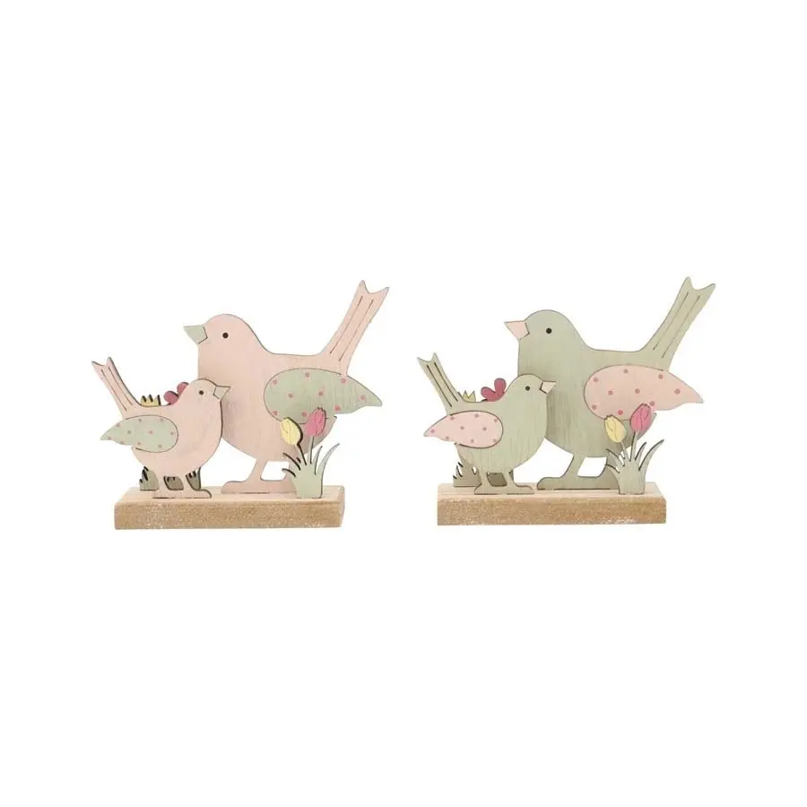 Willow & Silk Wooden 15cm Set of 2 Glam Bird Family Ornament