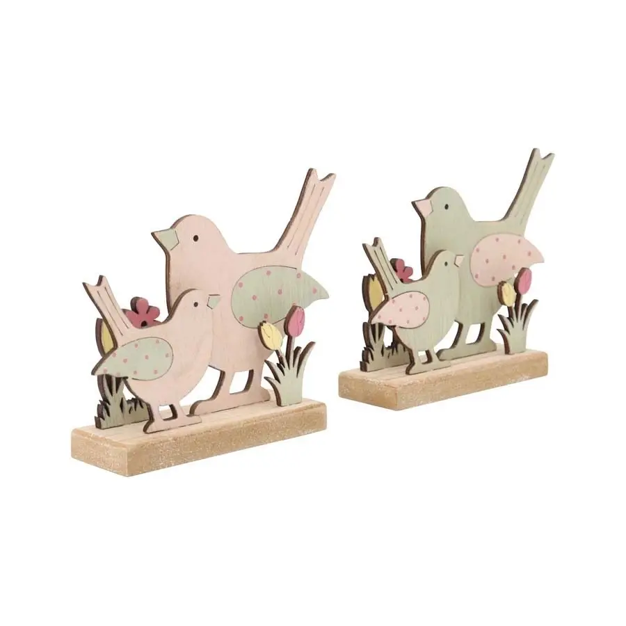 Willow & Silk Wooden 15cm Set of 2 Glam Bird Family Ornament