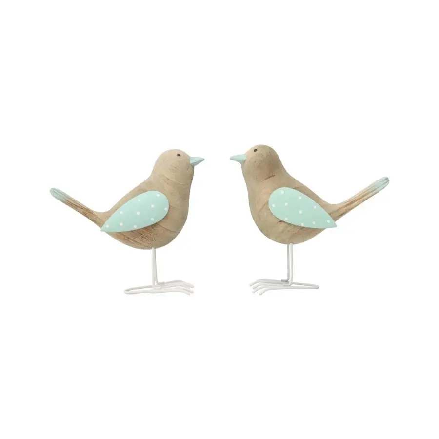 Willow & Silk Wooden 14cm Set of 2 Shabby Birds Ornament