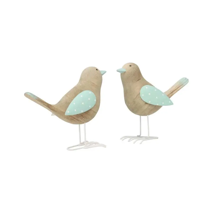 Willow & Silk Wooden 14cm Set of 2 Shabby Birds Ornament